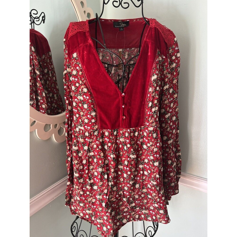 NWT Suzanne Betro Large‎ Floral Blouse Shirt Top Red Velvet /Rayon Relaxed
